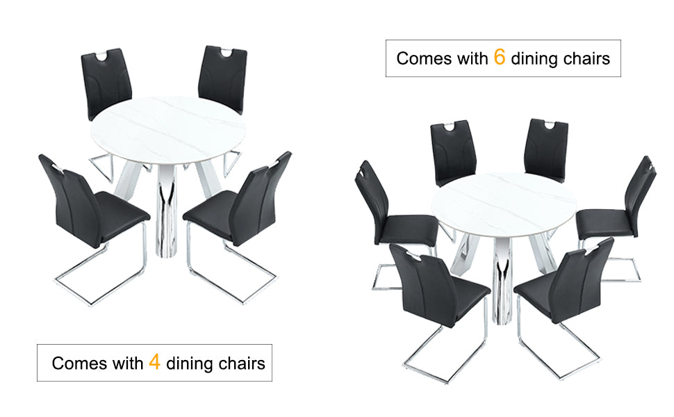 42' Luxury Sintered Stone Table: 0.45' Durable Top + 6' Steel Legs, 350lb Capacity, Stain/Heat-Resistant White/Gray Veined Surface - Modern Minimalist Design