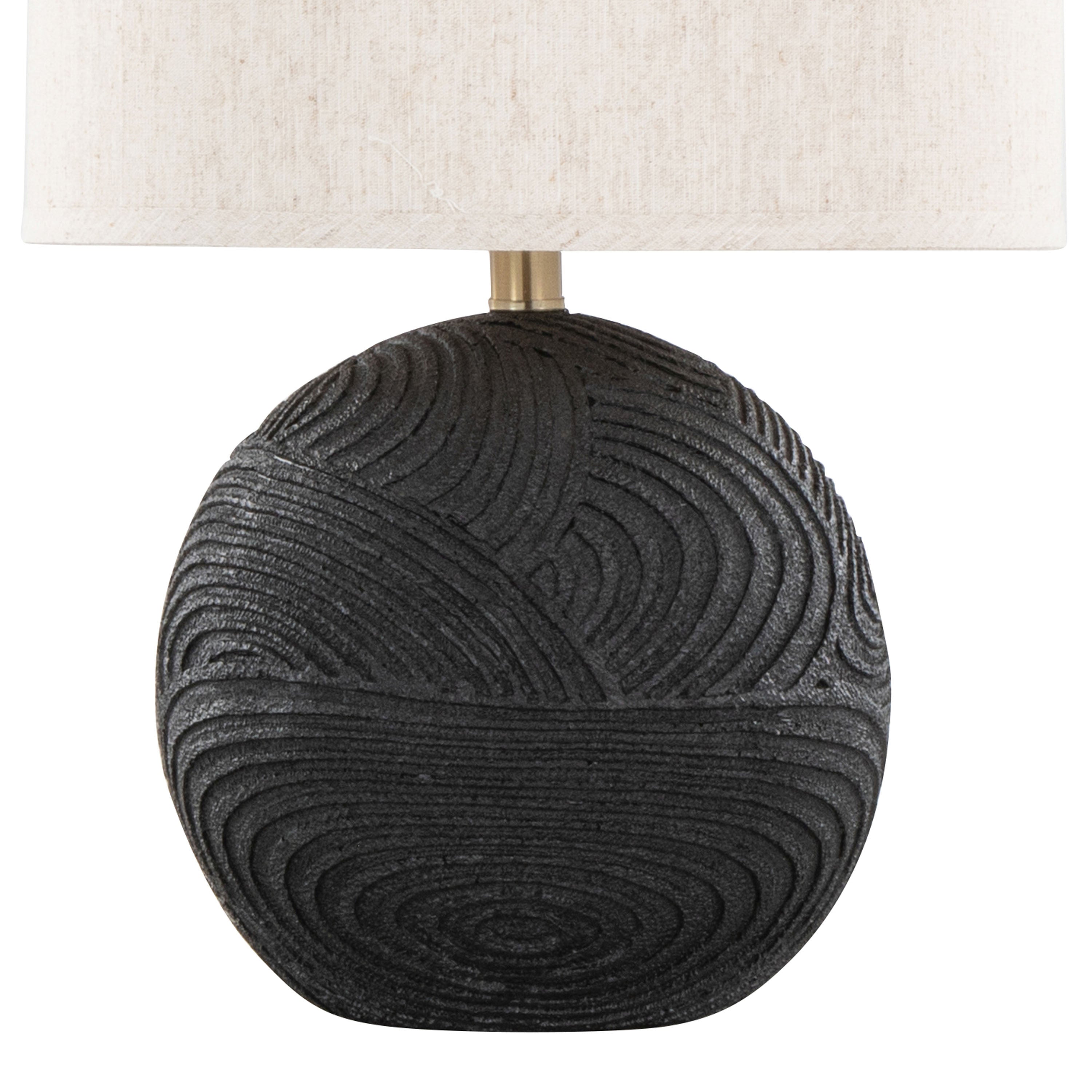 Kona 23' Contemporary Polyresin Table Lamp in Matte Black Polyresin, Modern Brass and Natural Linen Shade from Grandview Gallery by LumiSource - Set of 2