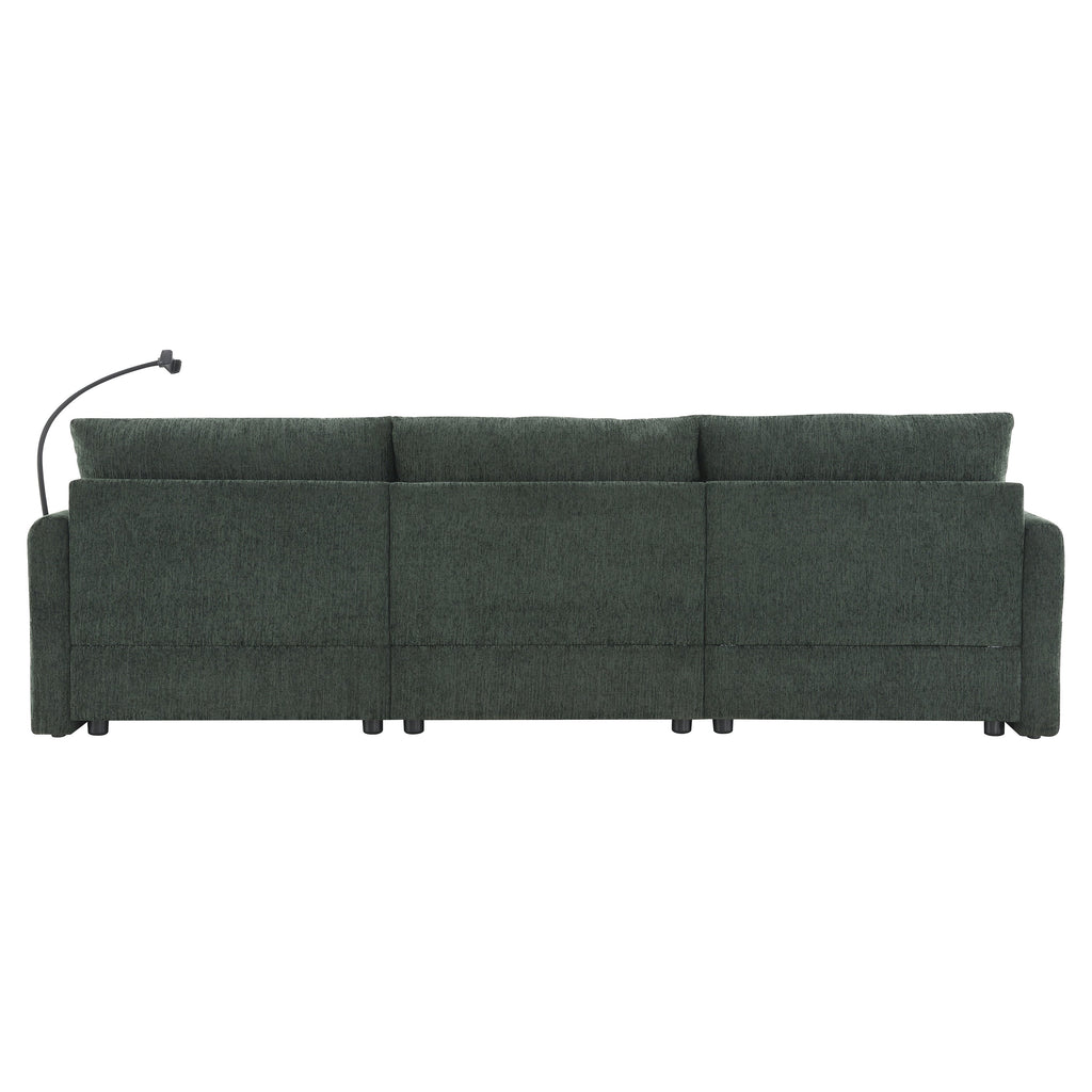 96.5'' Chenille Sectional Sofa with Storage Ottoman and Pockets,Adjustable Phone Holder,Wide Seat,4 Seat L Shaped Couch Set,Comfy Sofa with USB Charger for Living Room,Apartment,3 Colors