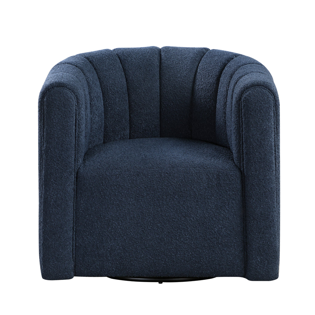 Modern Contemporary Swivel Chair with Ottoman Blue Boucle Fabric Upholstery Solid Wood Living Room Furniture