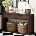 TREXM 55' Console Table, Rustic Wooden Entryway Table with Storage Drawers and Open Shelf, Elegant Sofa Table for Hallway and Living Room (Espresso)