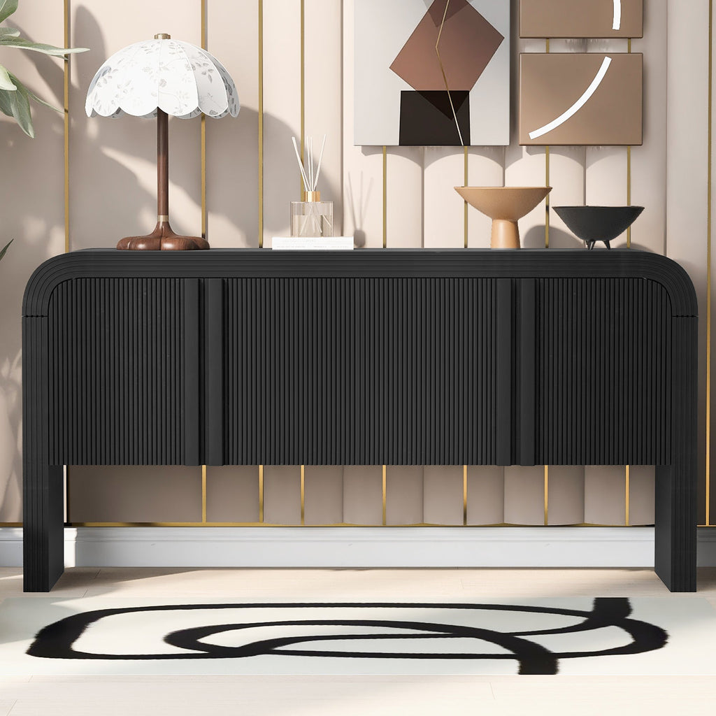 U_STYLE 63-Inch Wave-Pattern Console Table with 4 Doors and Adjustable Shelf,Curved design Sofa Table Behind Couch,Rustic Narrow Entryway Table for Living Room, Foyer and Hallway