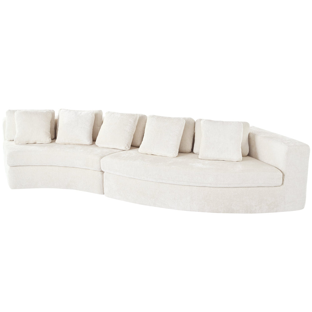U_Style 115.7' Pure Foam Modular Sofa, 2-Piece Set with 5 Cushions, 4-Seater, Chenille Jacquard Fabric, Curved Design, No Assembly Required, Soft Upholstered Sofa for Living Room & Bedroom