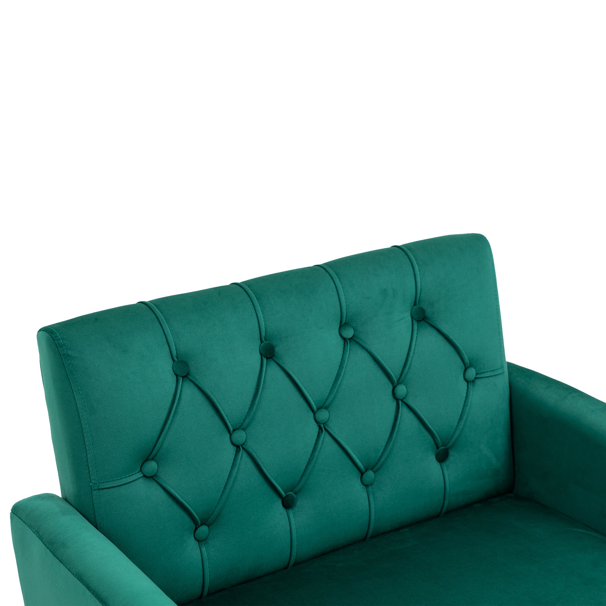 COOLMORE Velvet Armchair Single Sofa Modern Tufted Upholstered Side Reading Chairs with Arm and Gold Metal Leg for Living Room Bedroom (Green)