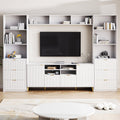 U-Can 4-Piece Entertainment Wall Unit with 13 shelves,8 Drawers and 2 Cabinets, Multifunctional TV Stand Media Storage Cabinet with Fluted Line Surface for Living Room, for TVs Up to 70'