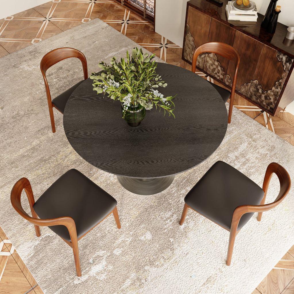 43' Modern Round Dining Table - Black Solid Wood Tabletop, Small Kitchen Table For 2-4 Person