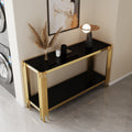 Top and Bottom Double Layer Tempered Glass Console Table and Mirror Finished Stainless Steel Frame