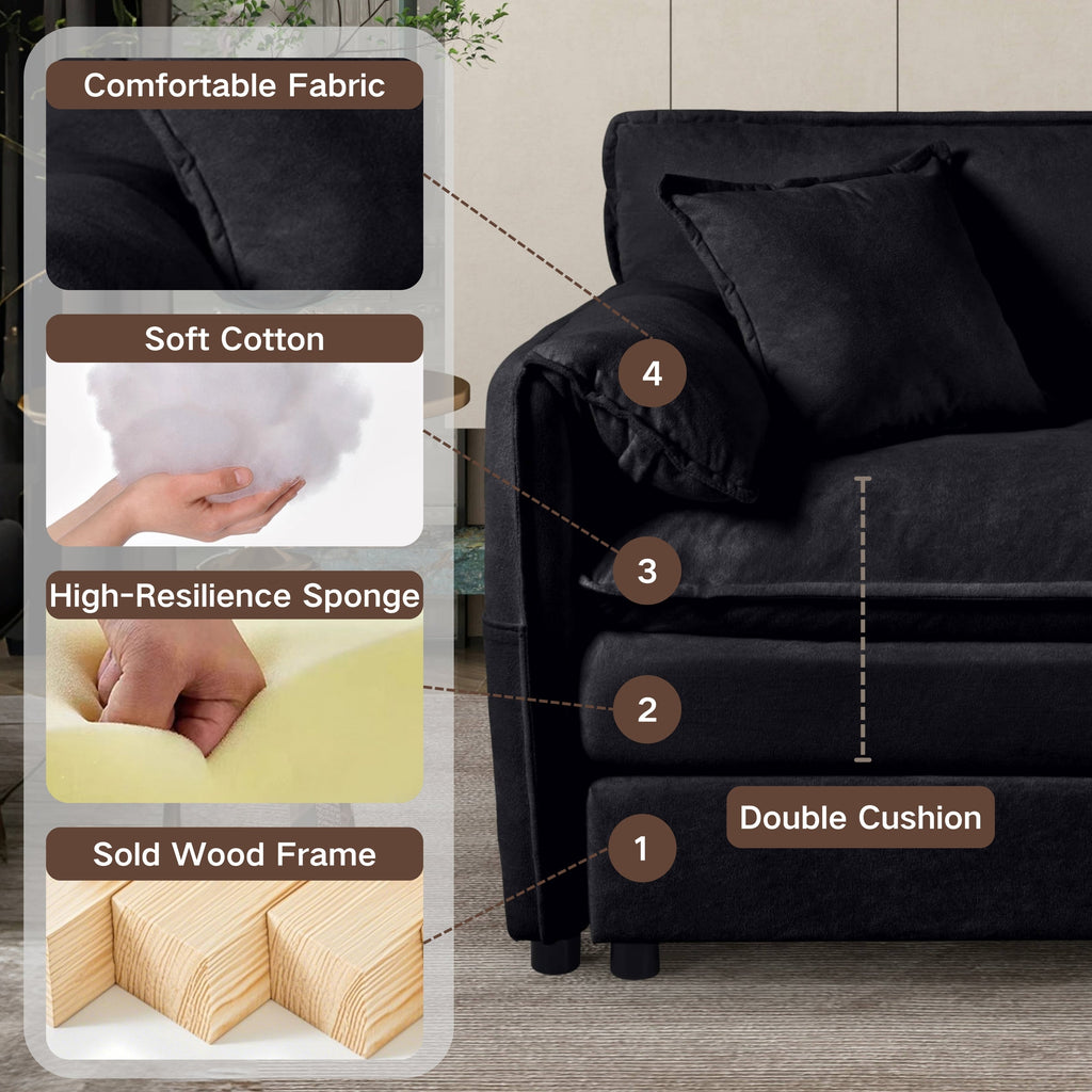 Oversized Deep Seat Sectional Sofa, Green Modern Chenille Cloud Couch, Large 3 Seater Modular Sofa with 3 Pillows for Living Room Bedroom Apartment Office,DIY Combination,Black
