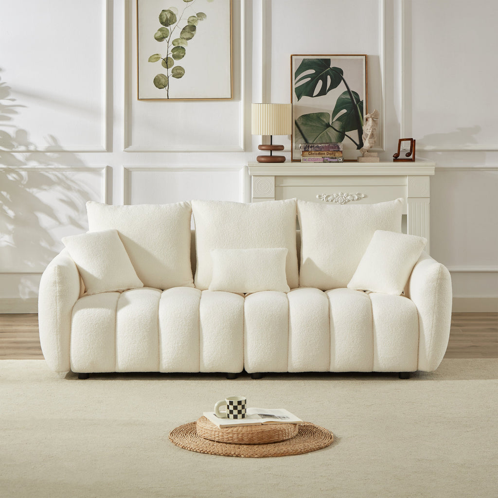 3 Seater + 3 Seater Combo Sofa Modern Living Room Sofa, Teddy Sofa, Wooden Frame, 6 Cushions, Apartment Sofa Furniture