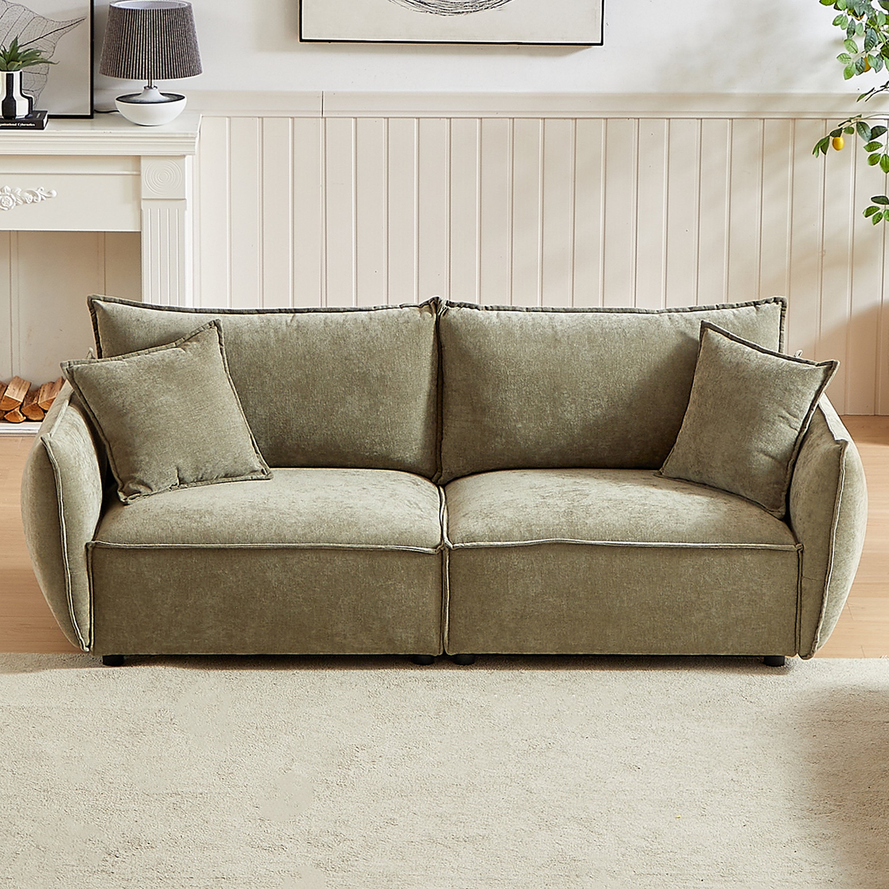 3-Seater + 3-Seater Combo Sofa Modern Living Room Sofa, Linen Fabric Sofa, Wooden Frame with 4 Pillows, Apartment Sofa Furniture