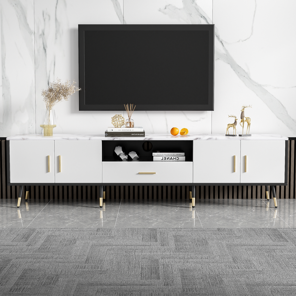 71'' Modern TV Stand with 2 Cabinets&  Open Compartments, Entertainment Center for TVs up to 80'', Television Console for Living Room, Bedroom, Home Theatre
