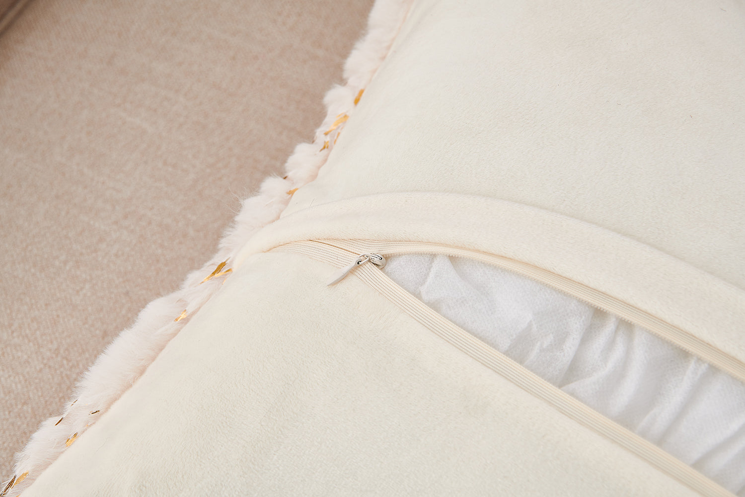 Luxury Chinchilla Faux Fur Gilded Beige Pillow (22 In. x 22 In.)