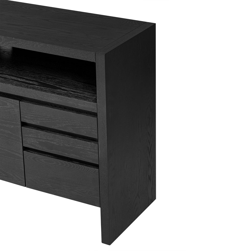 U_Style 60' 3-Door Sideboard with 3 Drawers - Modern Solid Ash Veneer MDF Sideboard, Semi-Open Shelf & Center Semi-Circular Cutout in Back Panel, Large Storage Cabinet for Living Room, Hallway, Dining
