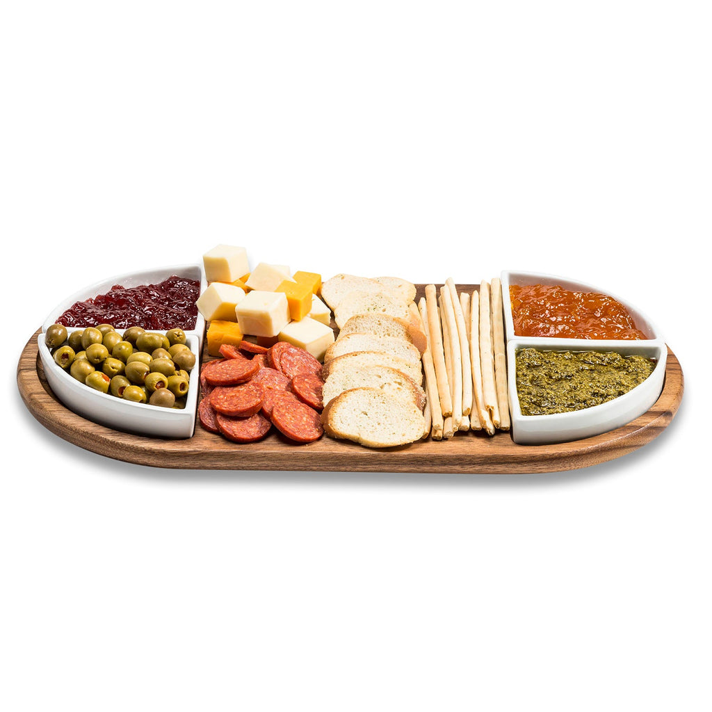 Charcuterie Serving Tray 4 triangular ceramic bowls