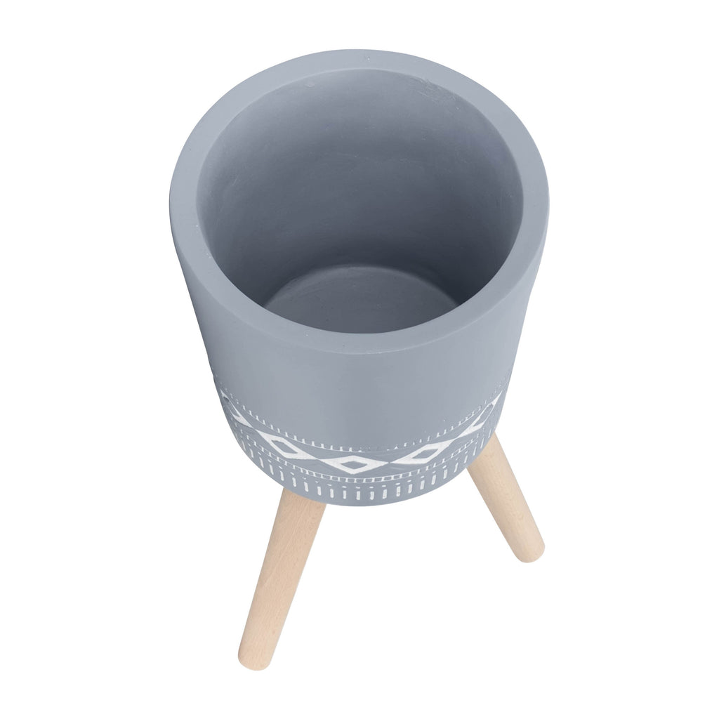 S/2 10/12' DIAMOND PLANTER W/ WOOD LEGS, GRAY (KD)