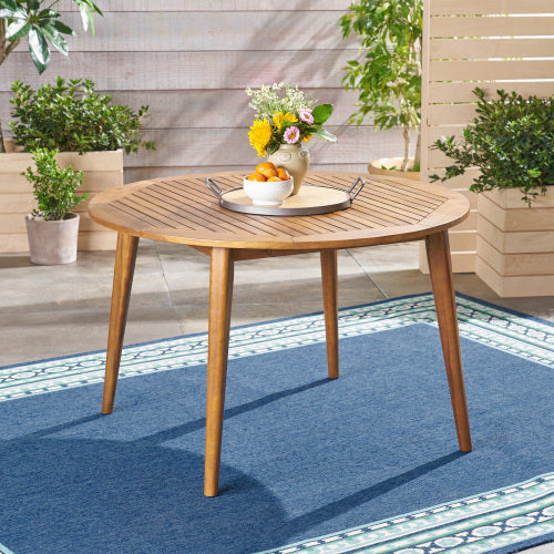 Outdoor Dining Set – Premium Acacia Wood Stamford Table & Wicker Chairs with Cream Cushion for Comfortable Dining Experience,Suitable for large gatherings(1 Table + 4 Chairs)