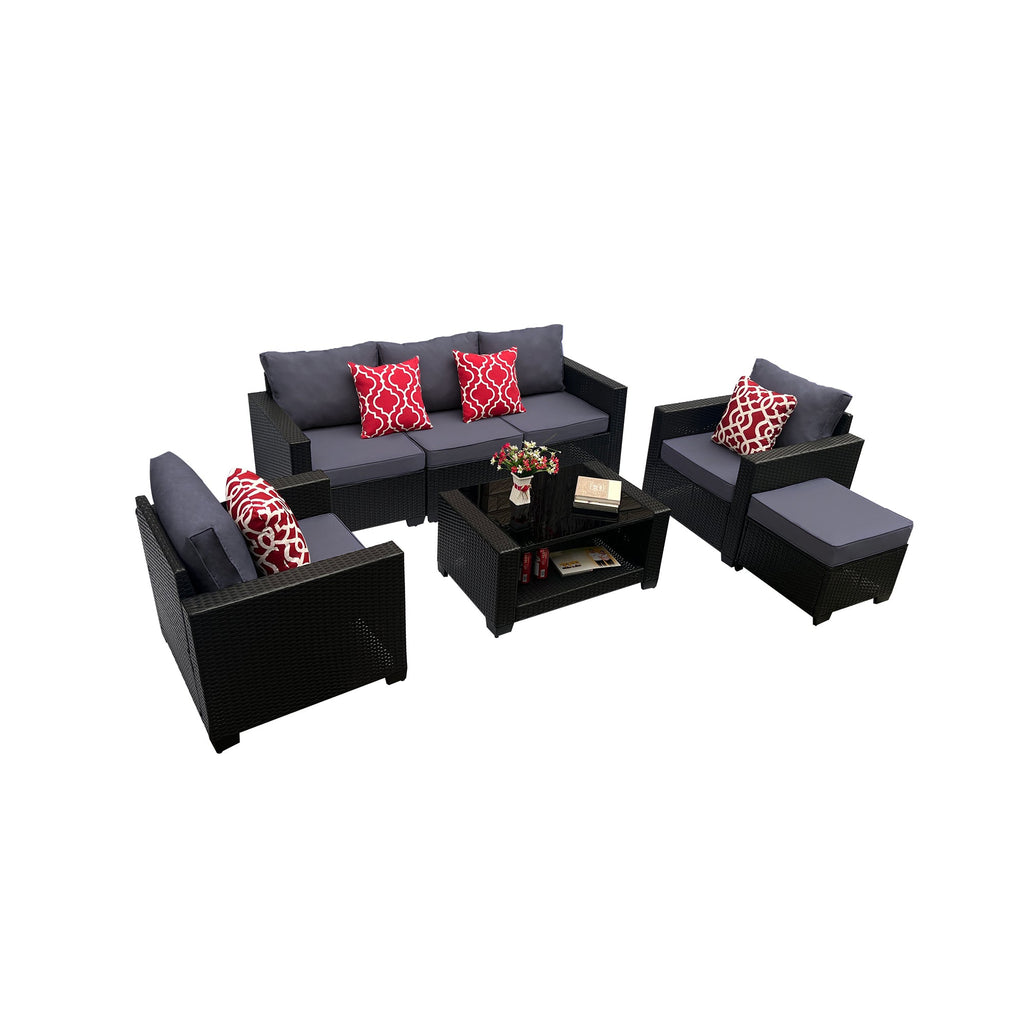 Outdoor Garden Patio Furniture 7-Piece PE Rattan Wicker Cushioned Sofa Sets  and Coffee Table, patio furniture set;outdoor couch;outdoor couch patio furniture;outdoor sofa;patio couch