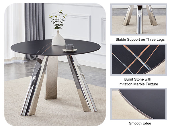 42' Luxury Sintered Stone Table: 0.45' Durable Top + 6' Steel Legs,350lb Capacity, Stain/Heat-Resistant Black Veined Surface - Modern Minimalist DesignW1512S00111