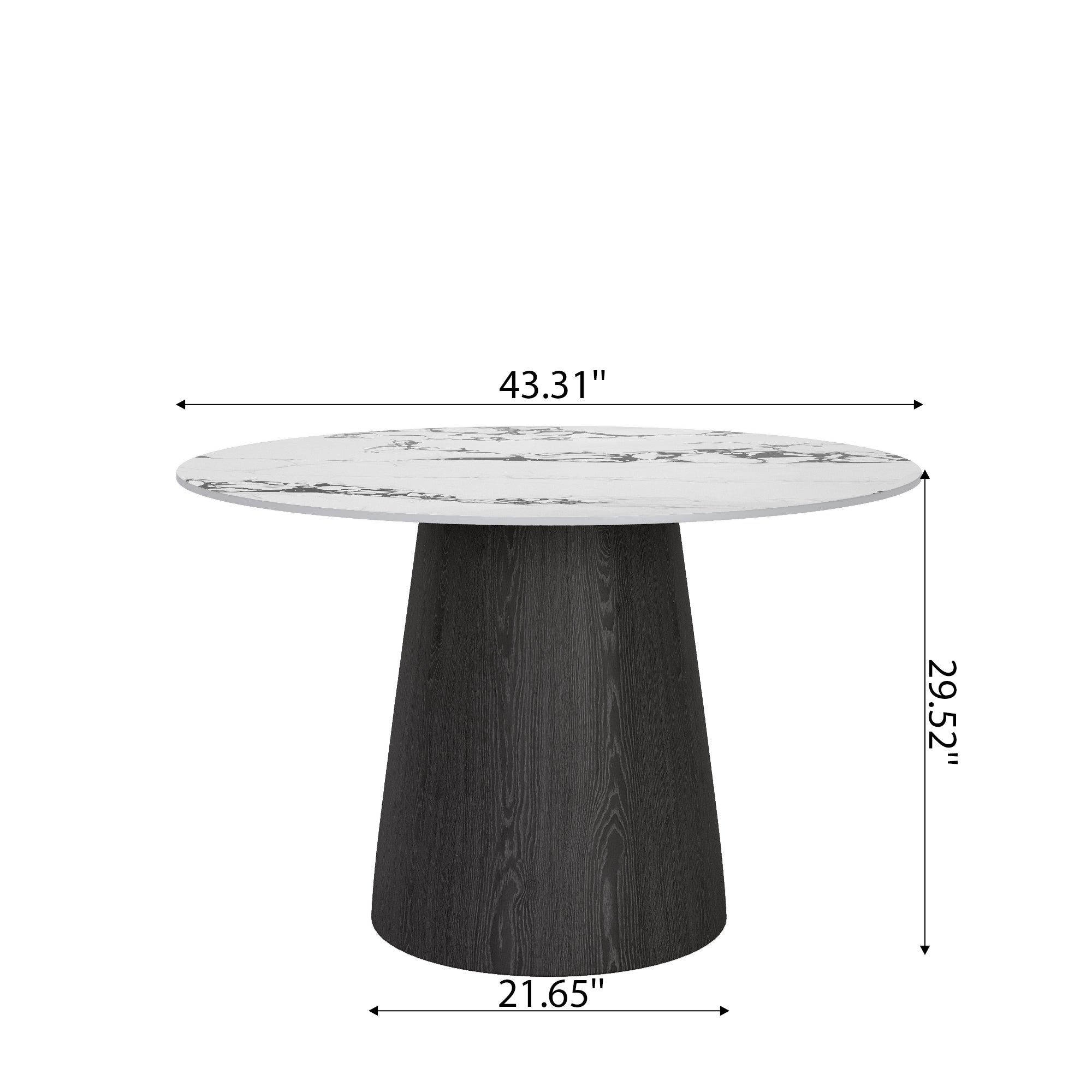 Small Round Modern Dining Table 43' Kitchen Table With Black Pedestal For 5 Person - White Black