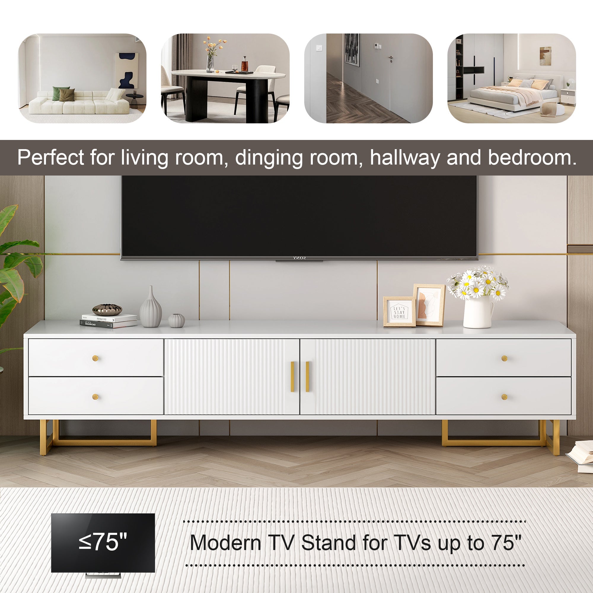U-Can TV Stand for 65+ Inch TV, Entertainment Center TV Media Console Table, Modern TV Stand with Storage, TV Console Cabinet Furniture for Living Room(OLD SKU: WF530740AAK)
