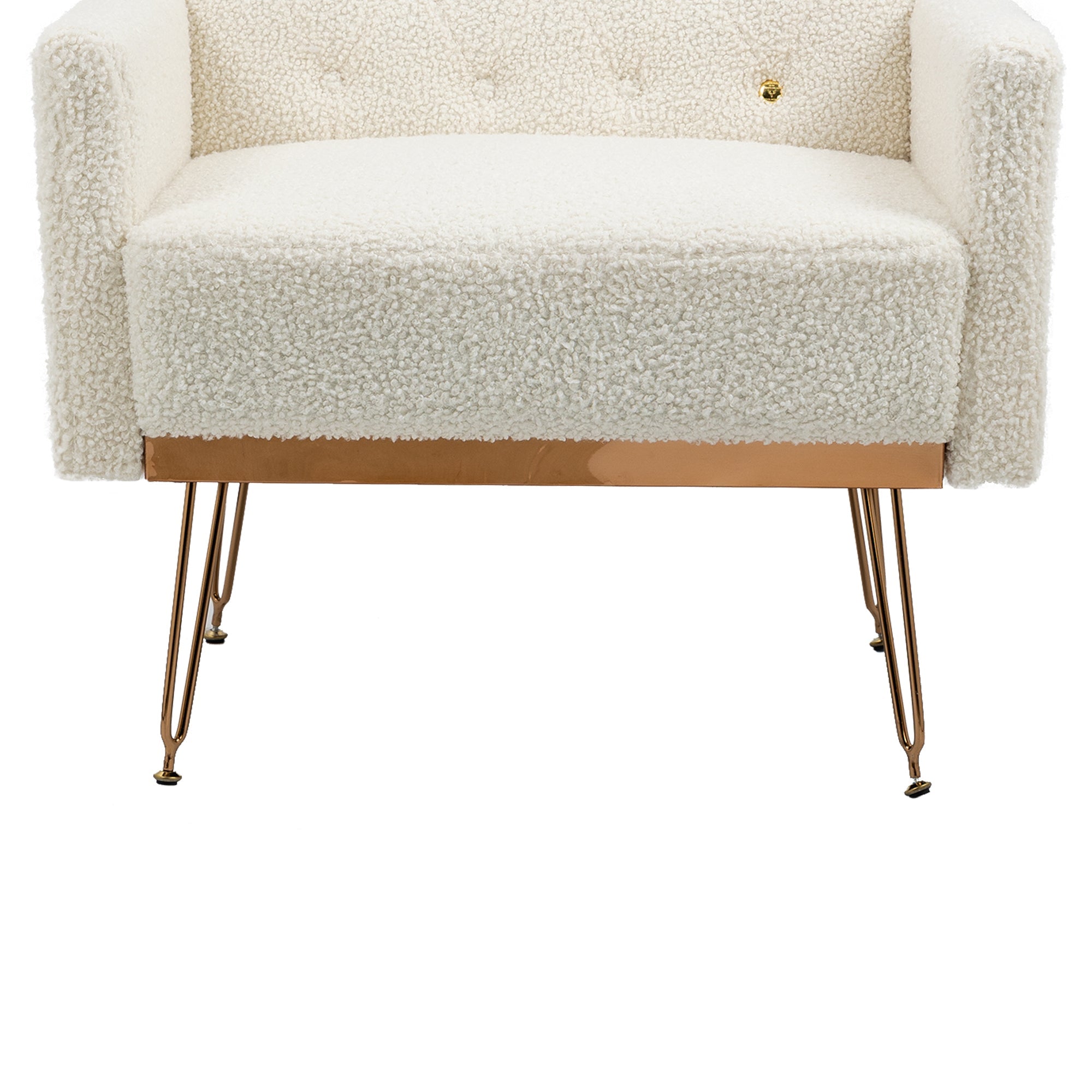 COOLMORE  Armchair Single Sofa Modern Tufted Upholstered Side Reading Chairs with Arm and Gold Metal Leg for Living Room Bedroom (White teddy )