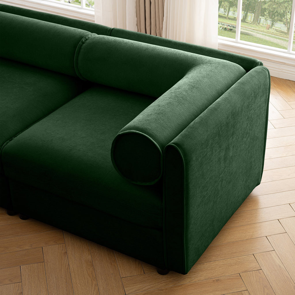 Modular Sectional Sofa with Storage, Extra Large U Shaped Sectional Couch for Living Room, Convertible Modular Sofa Couch with Storage Ottoman, Deep Seat, Cylindrical Backrest and Armrests,Green
