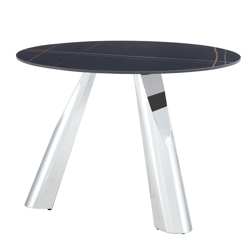 42' Luxury Sintered Stone Table: 0.45' Durable Top + 6' Steel Legs,350lb Capacity, Stain/Heat-Resistant Black Veined Surface - Modern Minimalist DesignW1512S00111