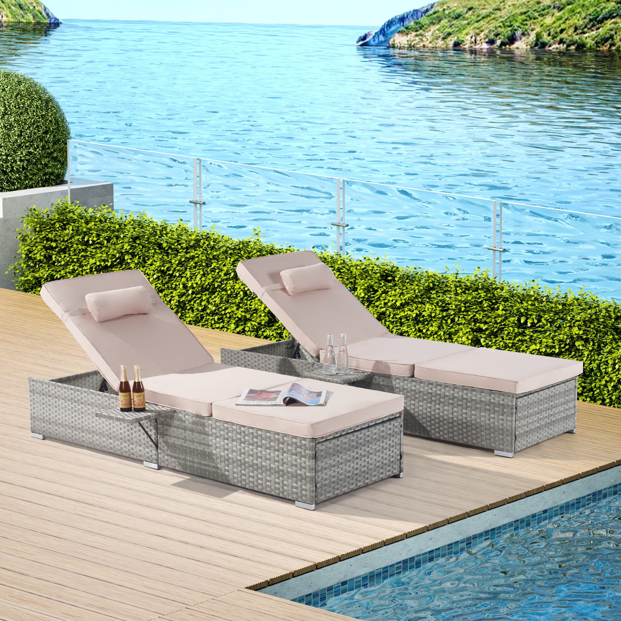 OUTDOOR  SOFA  PE RATTAN FURNITURE  DECK CHAIR GRAY RATTAN