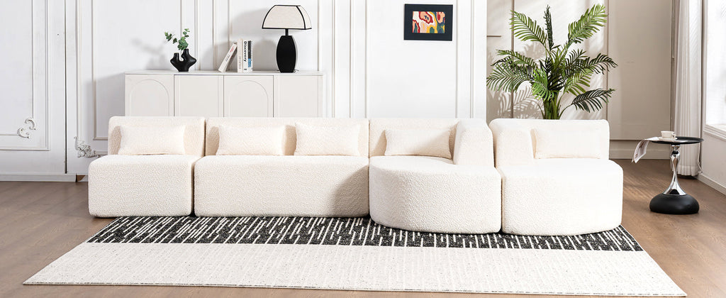144' Upholstered Sofa Free-combined Sofa Couch with Two Chaise Lounge and Five Back Pillows for Living Room(Old SKU: N719S001600A), Beige