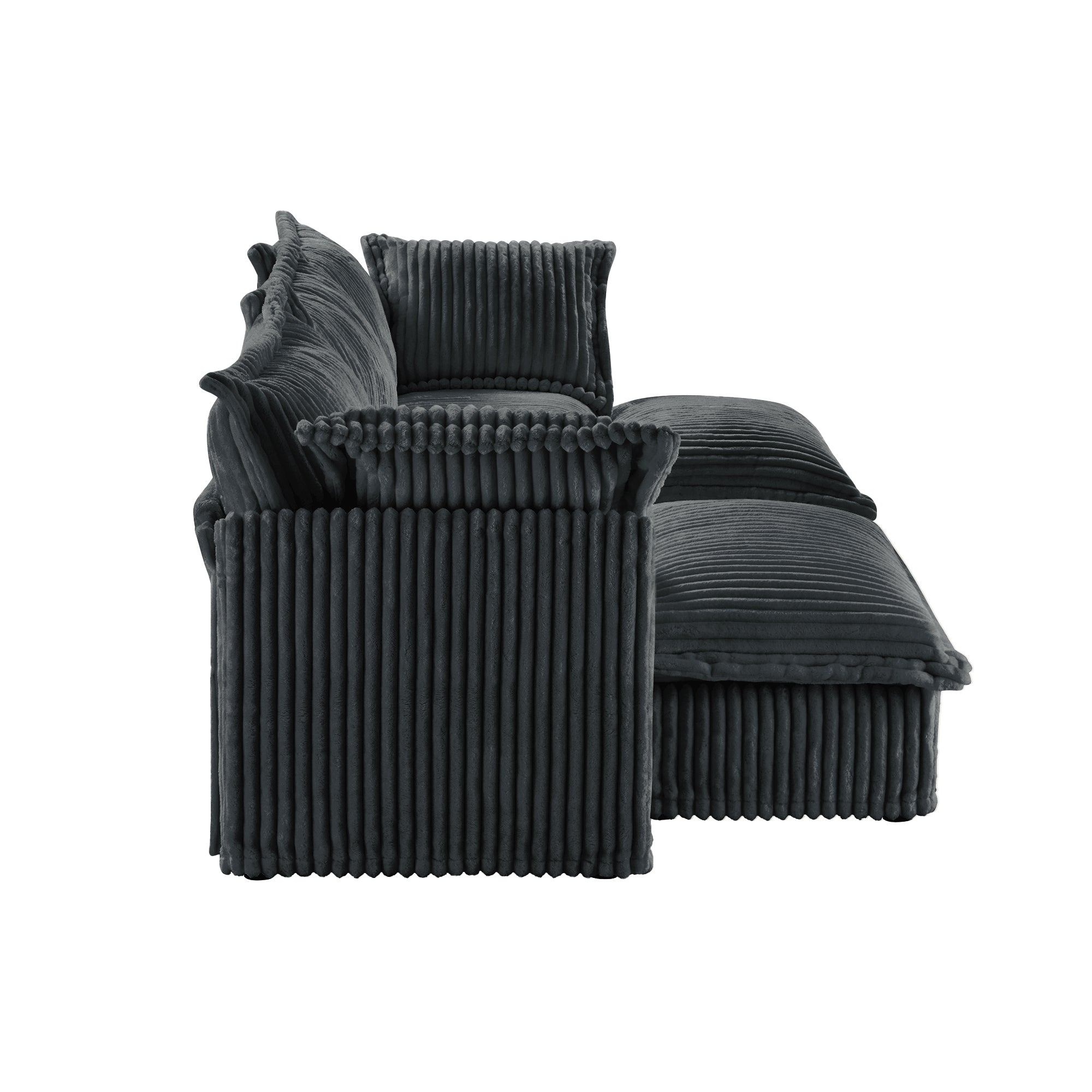 Slipcovered Sofa 2 Seater Sofa    With 2 Ottomans, 2 Seater Sleeper Sofa Bed Home Theater Oversized Sofa For Living Room, Corduroy, Gray