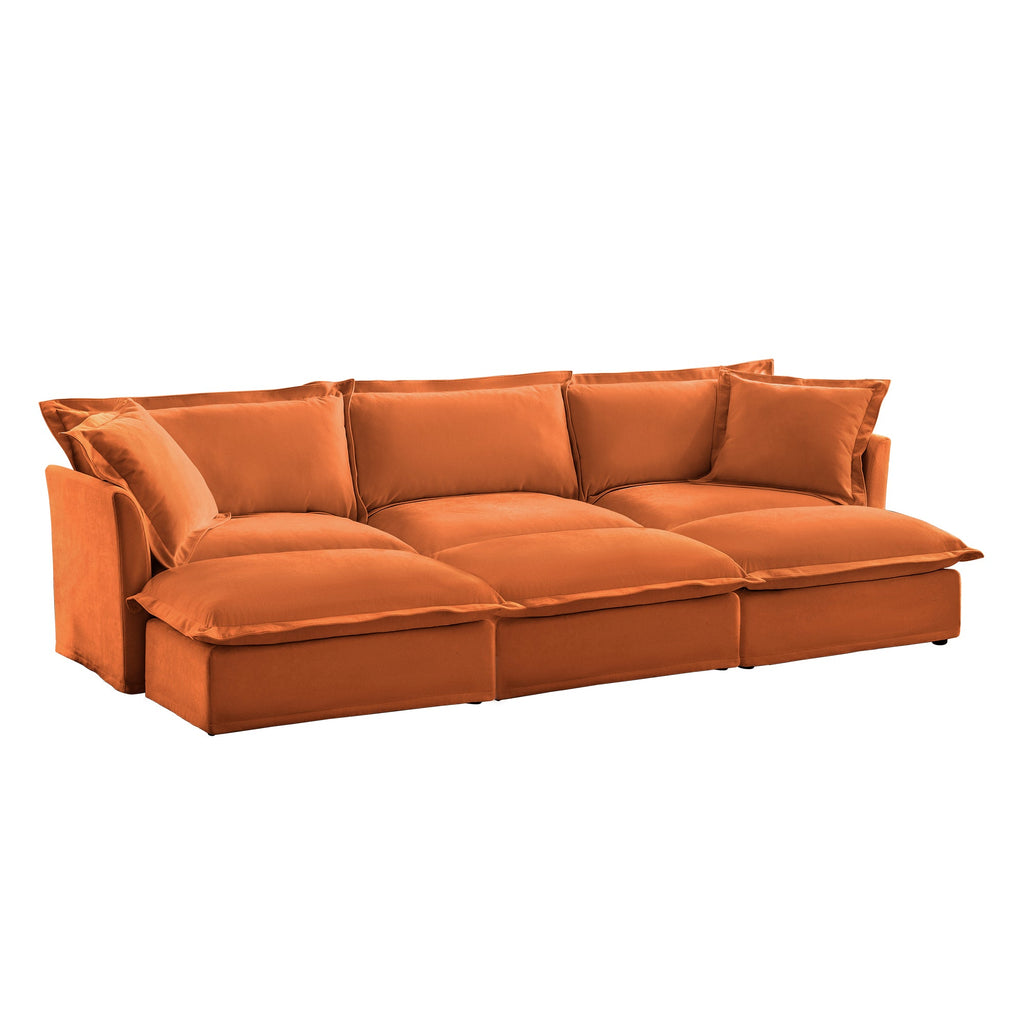 Living Room Sofa Slipcovered Sofa 3 Seater Sofa With 3 Ottomans, Oversized 3-Seat Sleeper Sofa Bed Home Theater Sofa, Chenille, orange