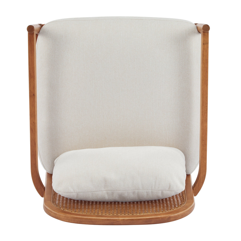 [Set of 2] 26.6' Mid-Century Modern Accent Chair with Light Brown Finish Solid Wood Frame and Rattan Backrest, Beige Cushion, Comfy Armchairs for Living Room, Bedroom, Reading Nook