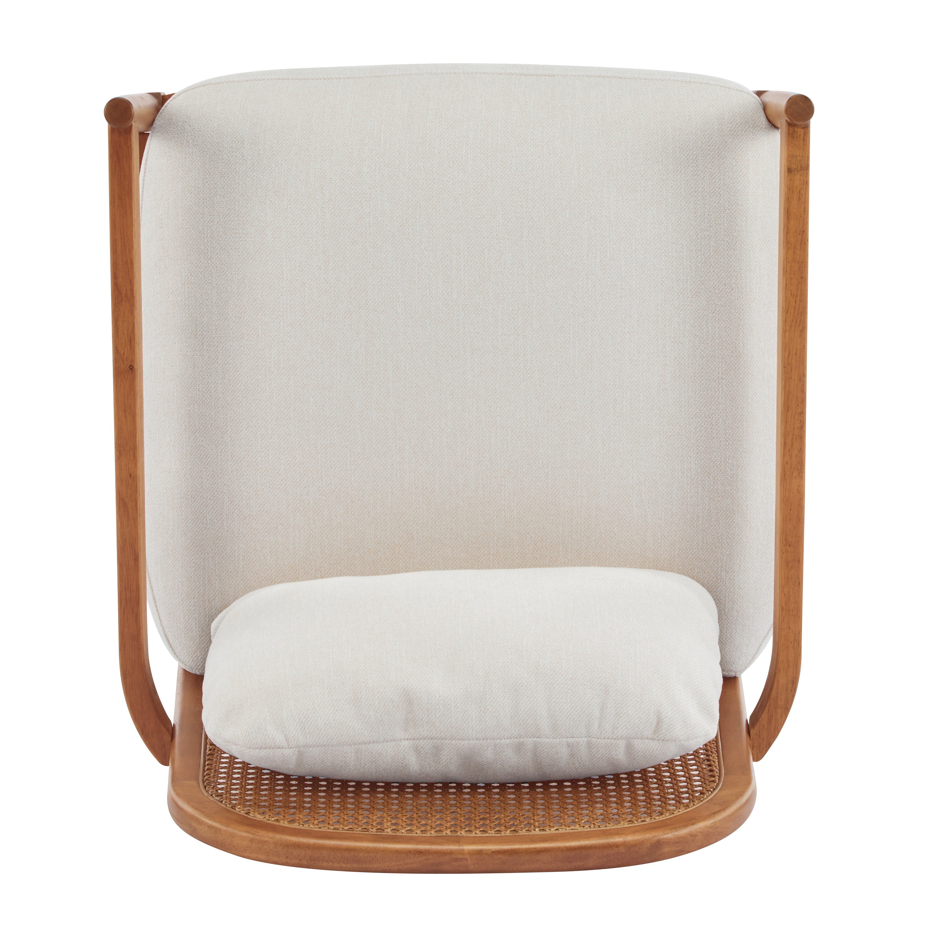 [Set of 2] 26.6' Mid-Century Modern Accent Chair with Light Brown Finish Solid Wood Frame and Rattan Backrest, Beige Cushion, Comfy Armchairs for Living Room, Bedroom, Reading Nook