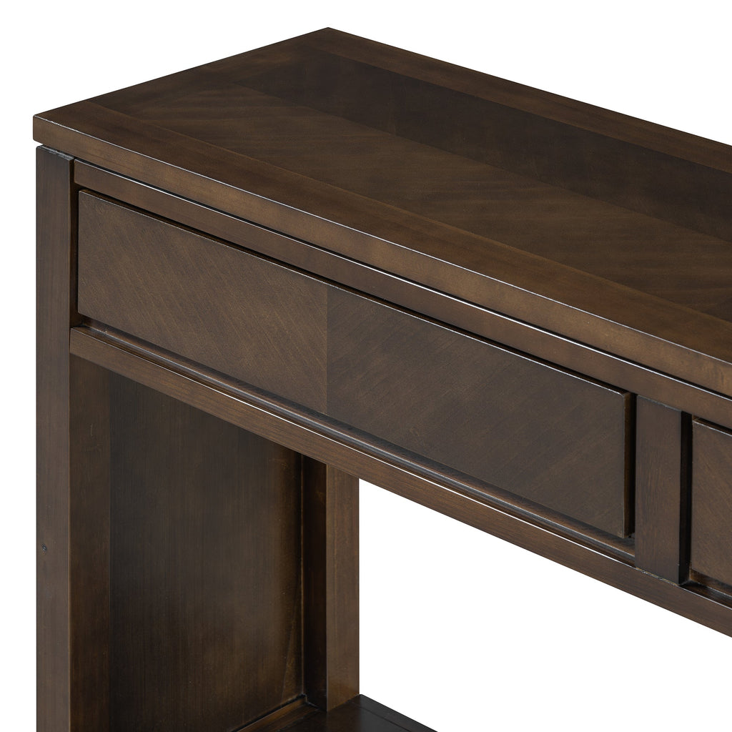 TREXM 55' Console Table, Rustic Wooden Entryway Table with Storage Drawers and Open Shelf, Elegant Sofa Table for Hallway and Living Room (Brown)
