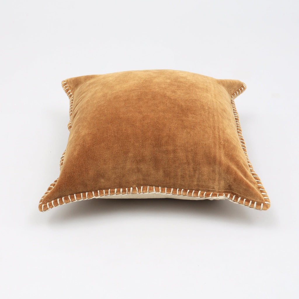 Stonewashed Cotton Velvet Throw Pillow with Decorative Handstiched Edges-19X19'