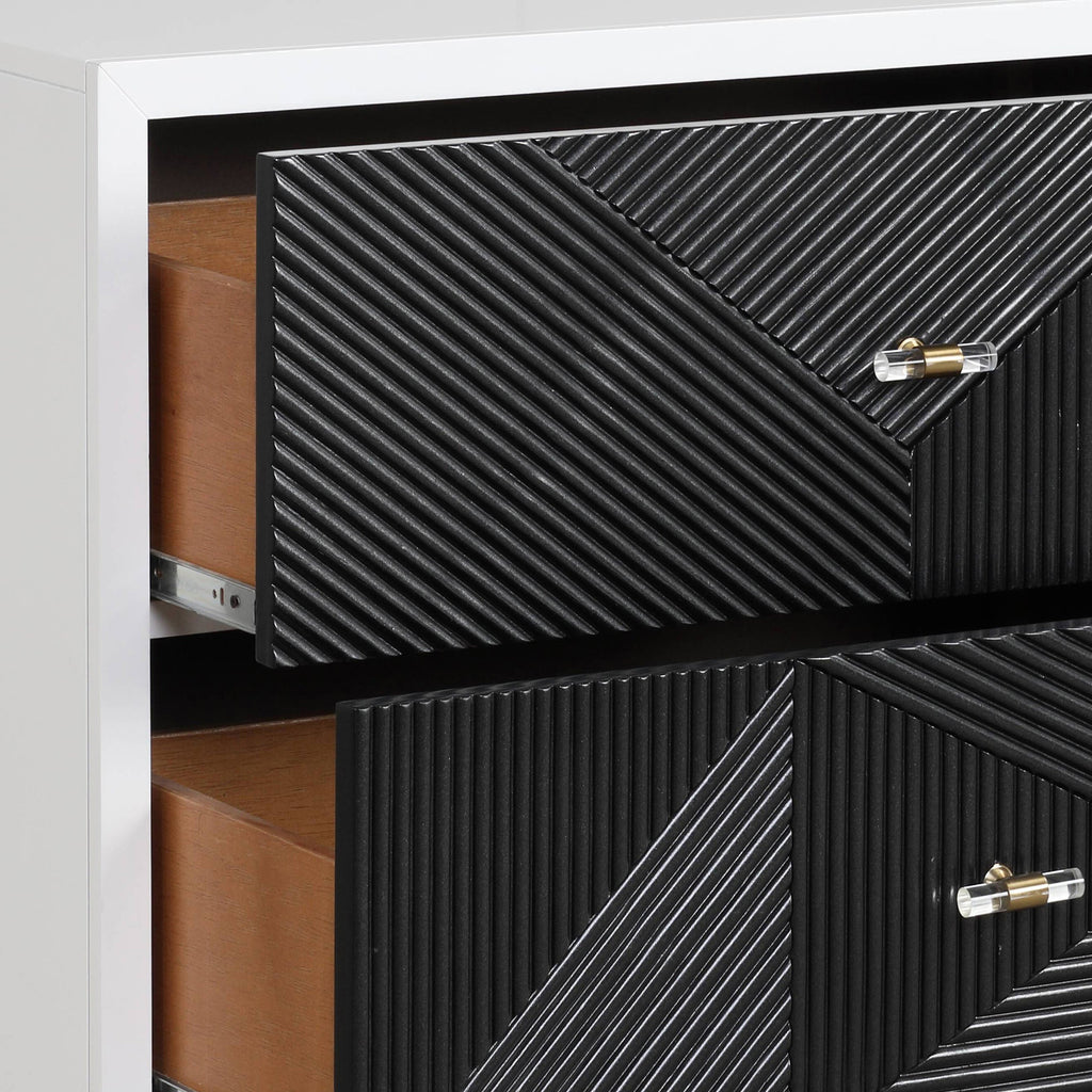 White and Black Accent Nightstand with 2 Drawers