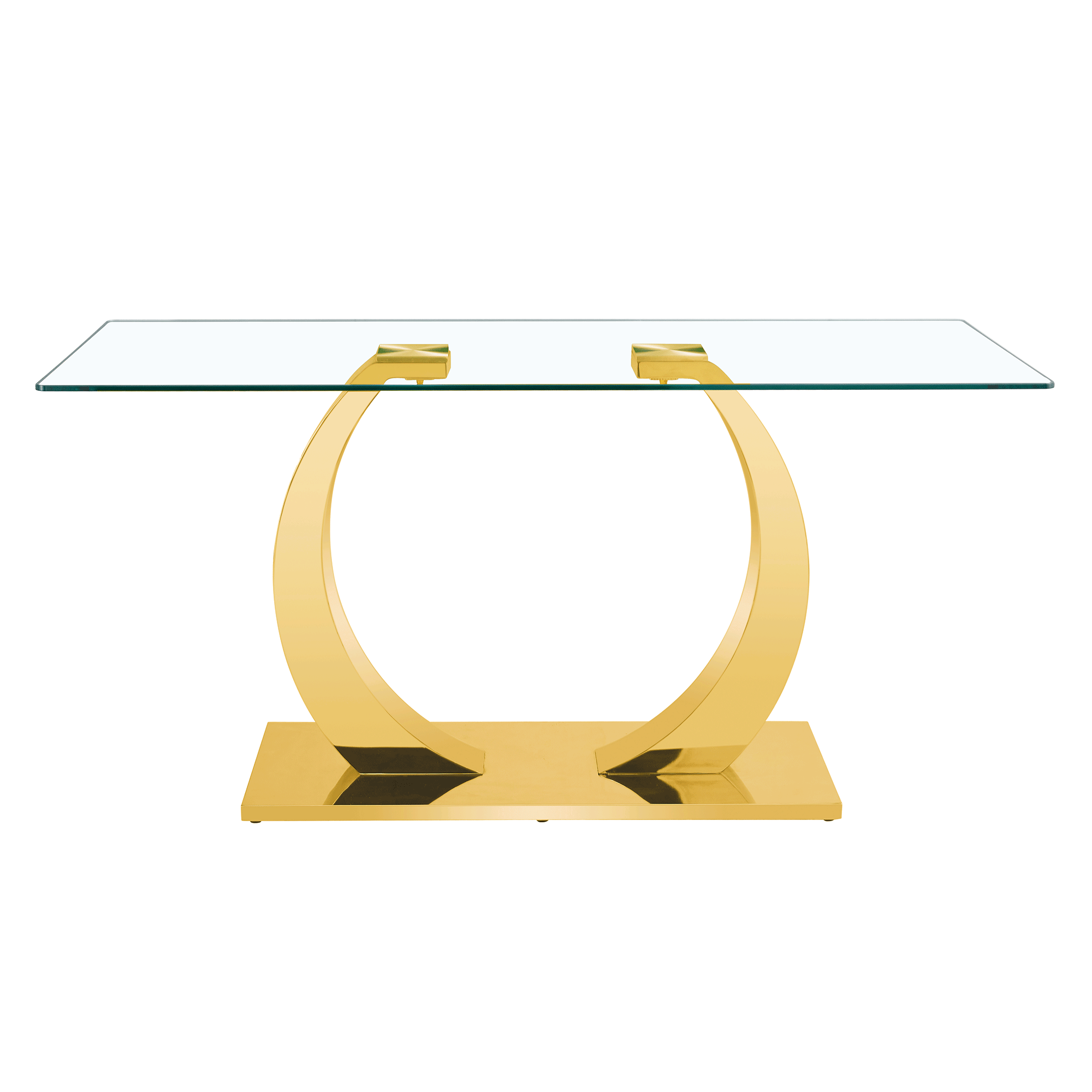 63 x 35.4 x 30-inch Transparent Glass Dining Table - A Perfect Blend of Durability and Elegance.Transparent Tempered Glass Tabletop,Golden stainless steel metal table legs.