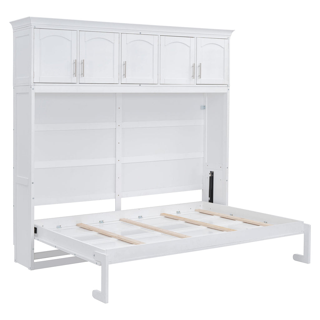 Queen Size Murphy Bed Wall Bed with Top Cabinets,White