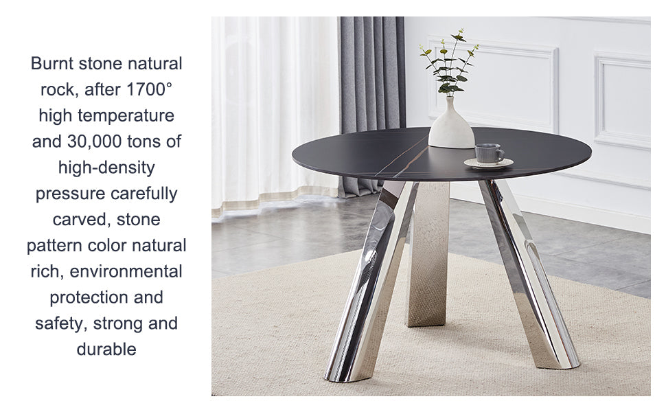 42' Luxury Sintered Stone Table: 0.45' Durable Top + 6' Steel Legs,350lb Capacity, Stain/Heat-Resistant Black Veined Surface - Modern Minimalist DesignW1512S00111