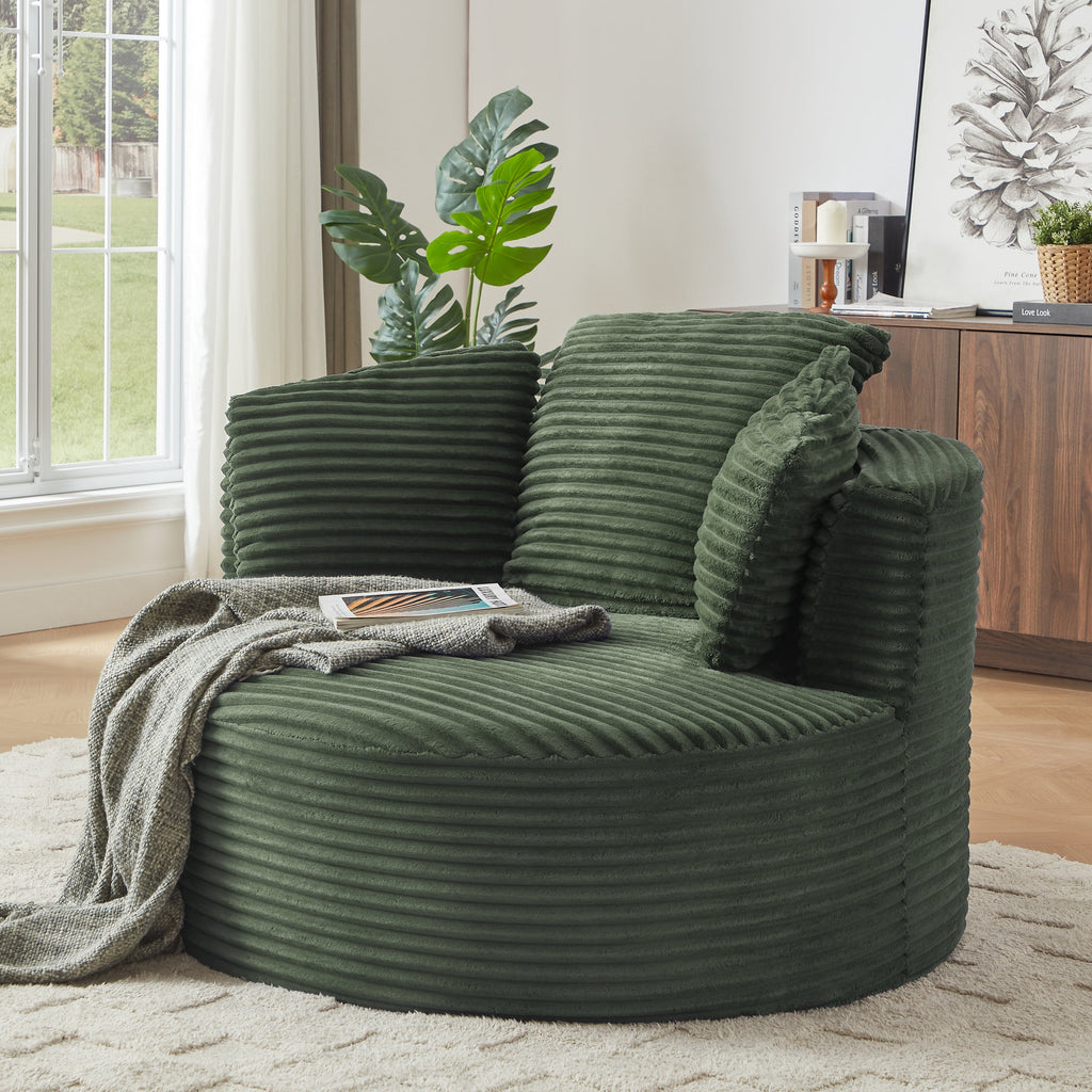 Compressible Corduroy Round Chair with Cushioned Backrest - Modern Comfort Seating for Living Room,Office,Apartment(no swivel)
