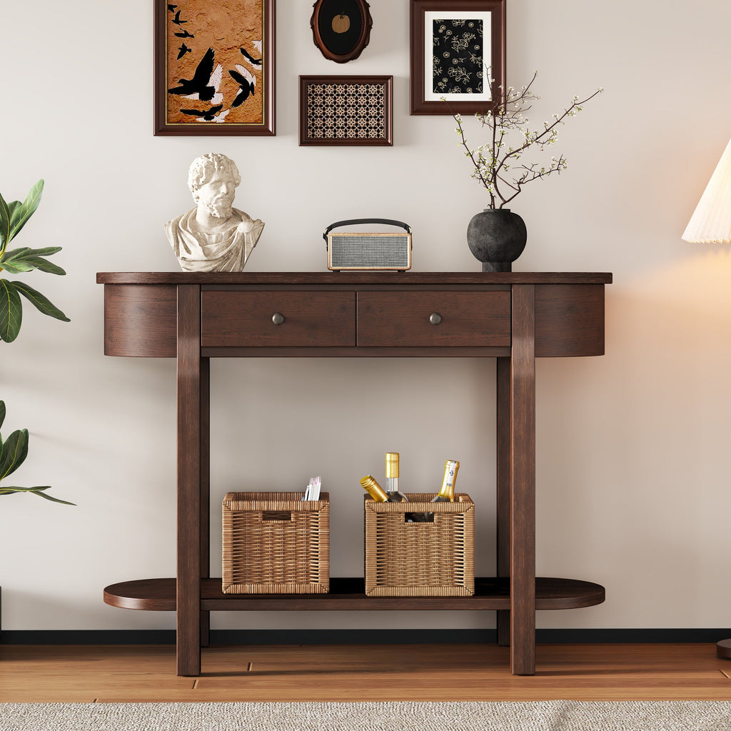 TREXM Elegant Retro Console Table with Curved Design and Smooth Glaze for Entryways, Living Rooms and hallways (Espresso)