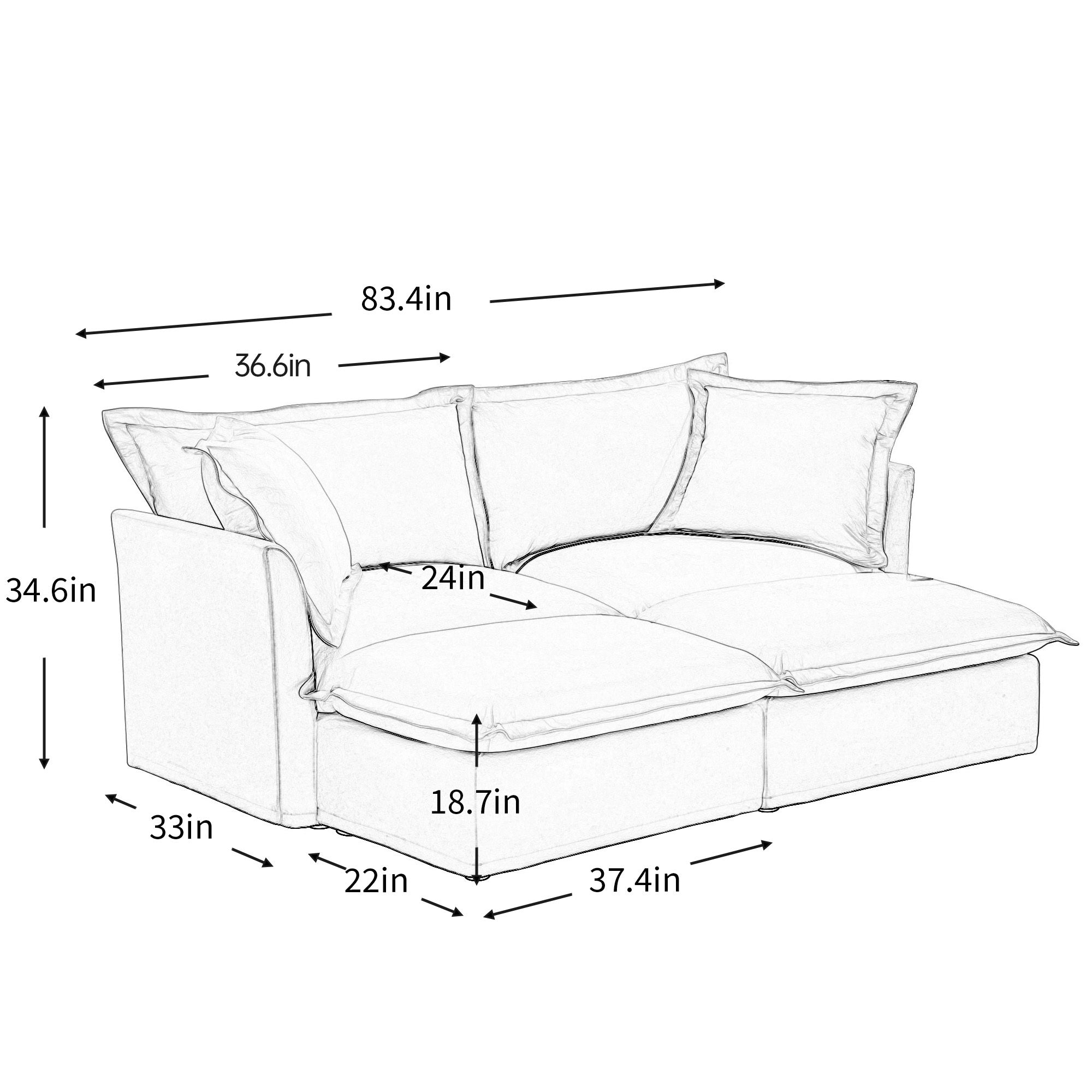 Slipcovered Sofa 2 Seater Sofa    With 2 Ottomans, 2 Seater Sleeper Sofa Bed Home Theater Oversized Sofa For Living Room,  Chenille, Green