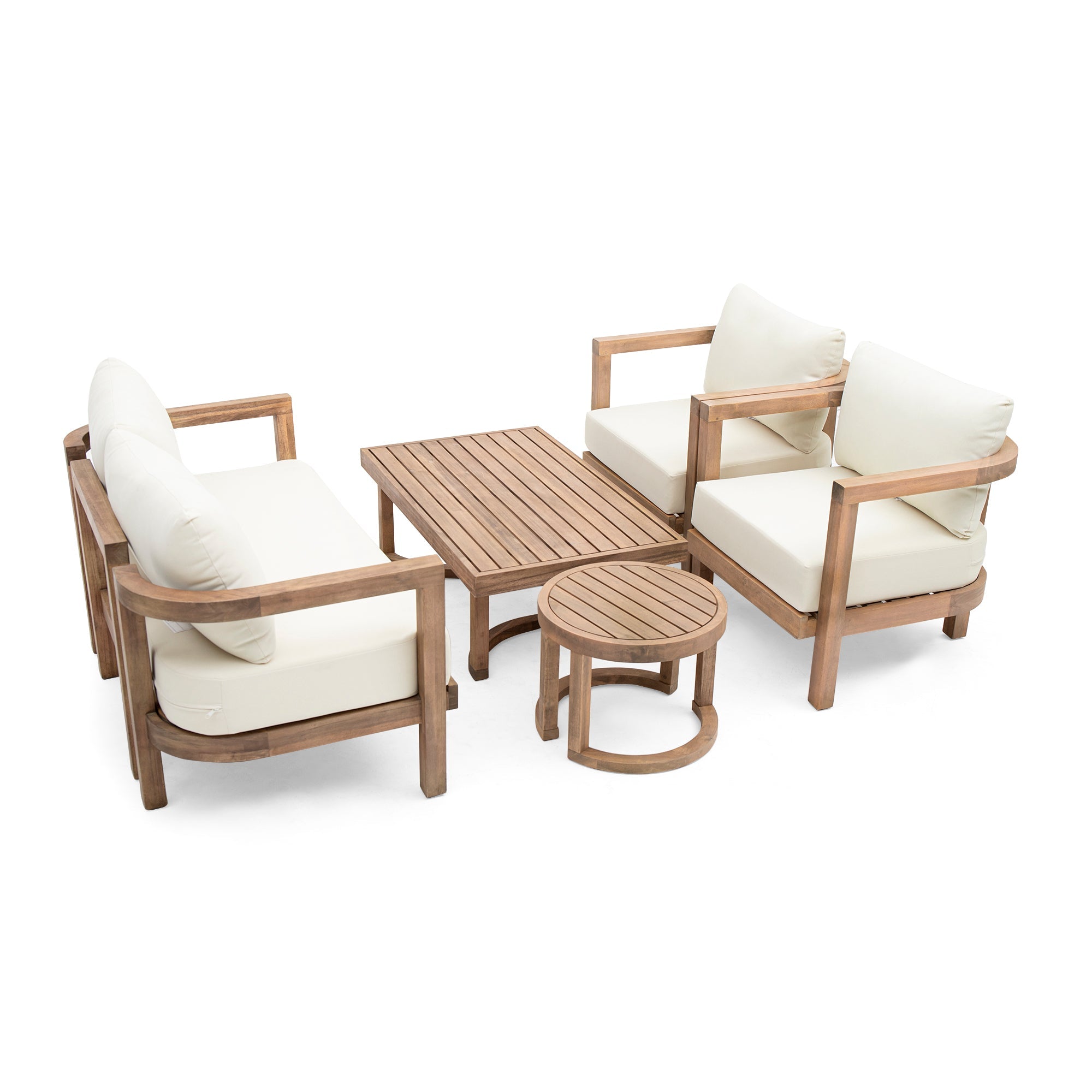 5-Pieces Acacia Wood Patio Furniture Set, Outdoor Furniture with Coffee Table, Patio Conversation Set Deep Seating with Soft Cushion, Porch Chairs for Garden, Backyard Porch Balcony, Brown wash, Beige
