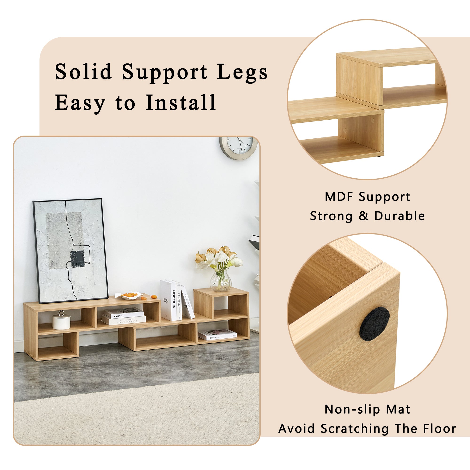 2-Piece Cube TV Stand and L-Shaped Entertainment Center with Open Storage and 2 Shelves – Burly Wood MDF