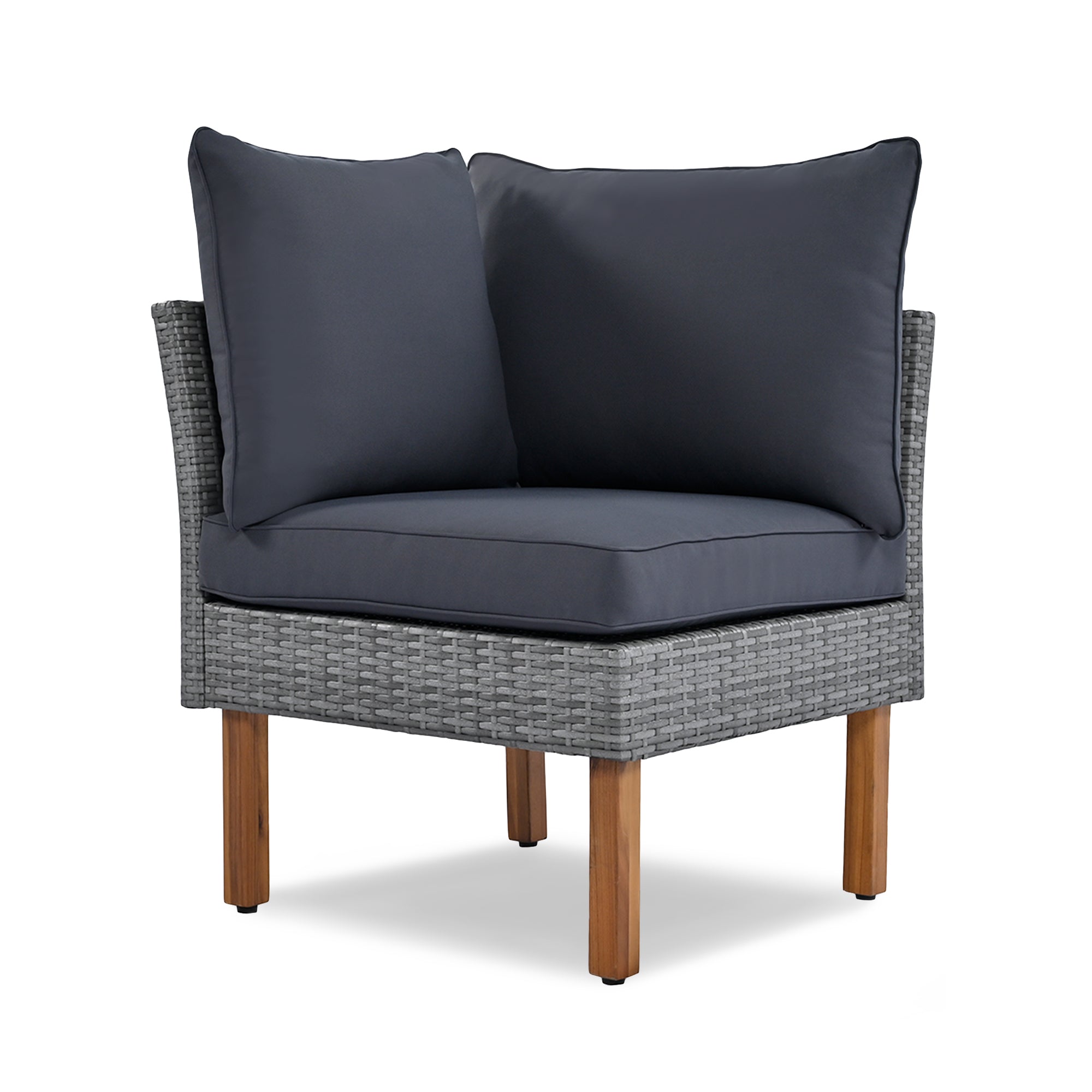 GO 9-Piece Patio Rattan Furniture Set, Outdoor Conversation Set With Acacia Wood Legs and Tabletop, PE Rattan Sectional Sofa Set with Coffee Table, Washable Cushion, Gray