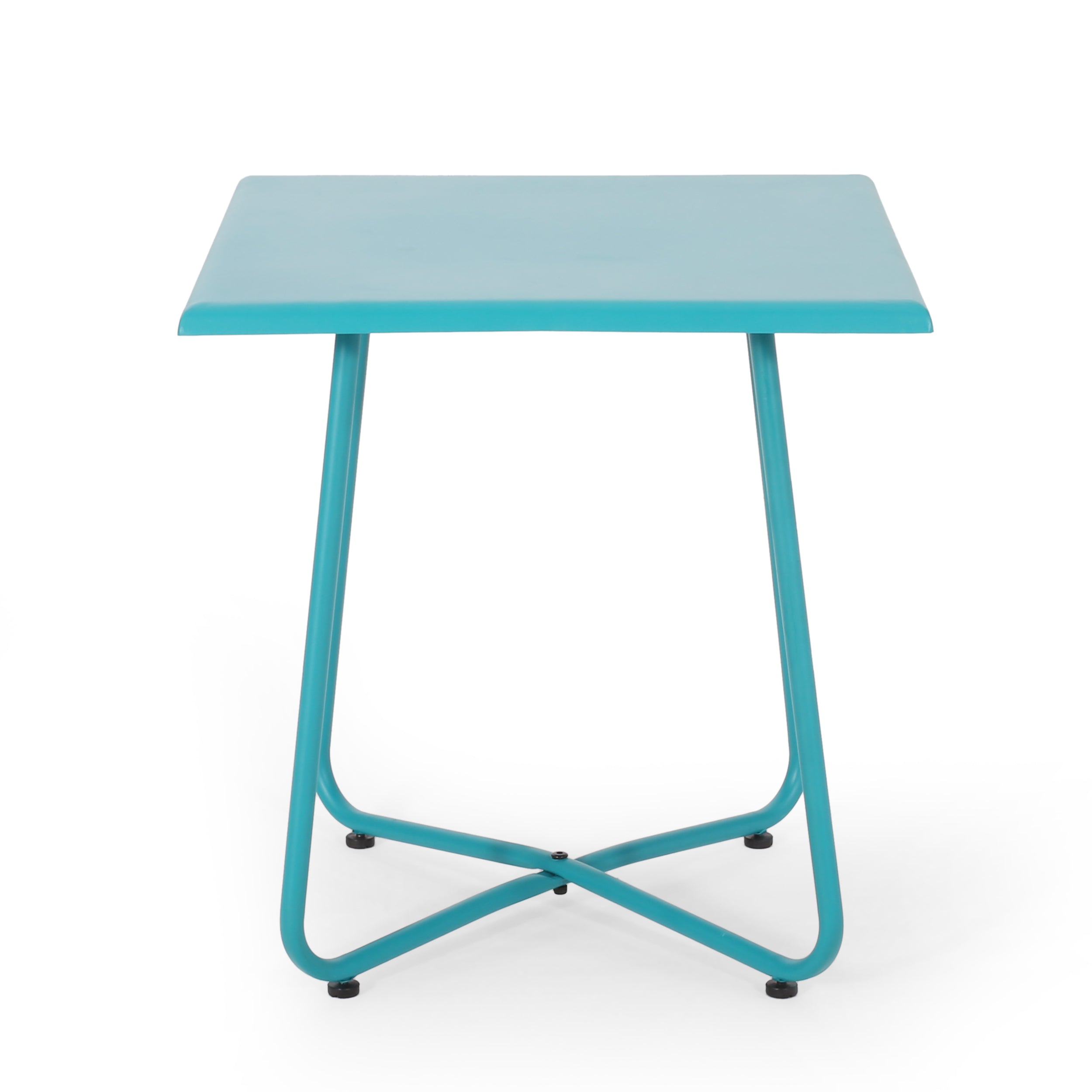 18' Outdoor Steel Side Table with X-Shape Bottom Crossing Legs, Teal