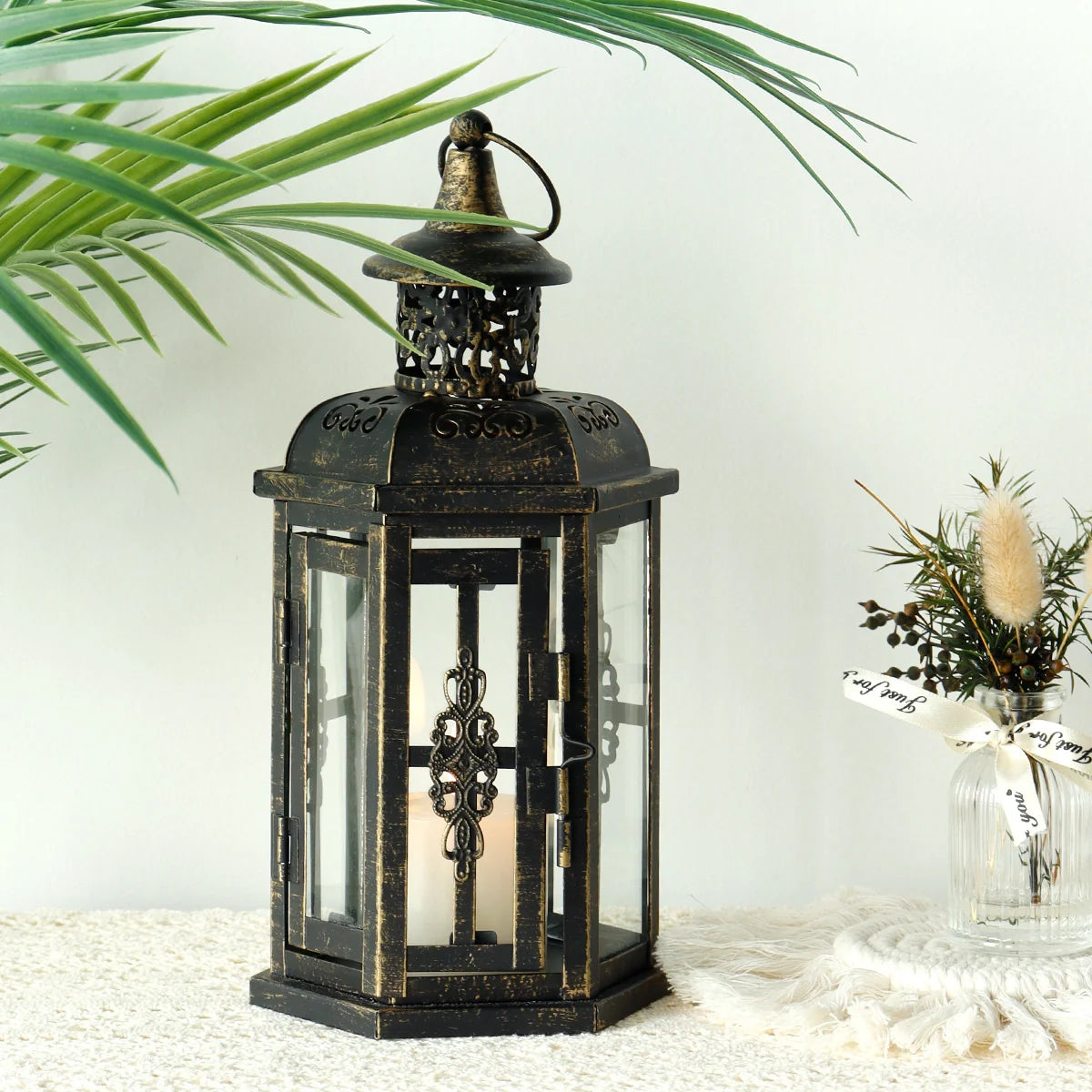 12“H Medium Metal Candle Holder(Black with Gold Brush)