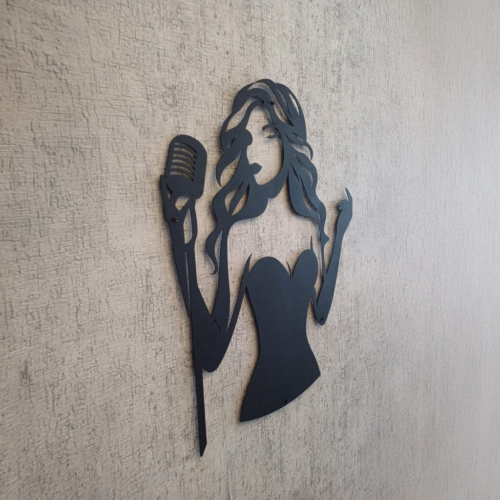 Jazz Singer Silhouette Metal Wall Art - Elegant Female Vocalist Decor - KAF355