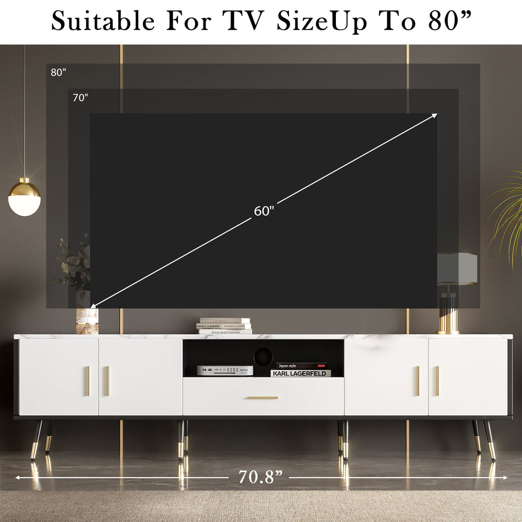 71'' Modern TV Stand with 2 Cabinets&  Open Compartments, Entertainment Center for TVs up to 80'', Television Console for Living Room, Bedroom, Home Theatre