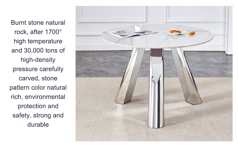 42' Luxury Sintered Stone Table: 0.45' Durable Top + 6' Steel Legs, 350lb Capacity, Stain/Heat-Resistant White/Gray Veined Surface - Modern Minimalist Design